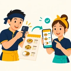 ถ่ายรูปเมนูกระดาษให้ระบบอ่านรายการ แล้วตรวจข้อมูลก่อนบันทึก